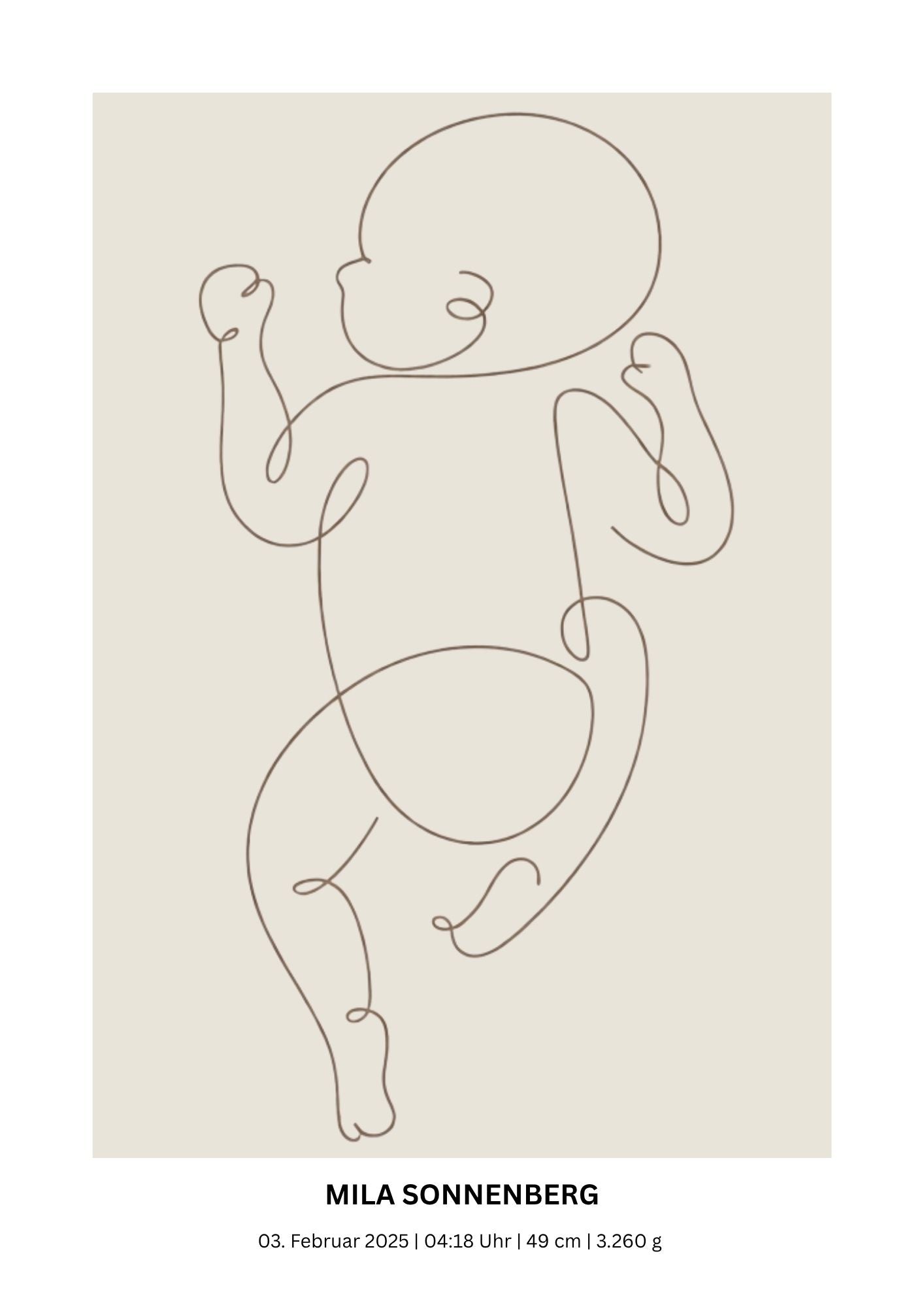 Personalisiertes Geburtsposter Baby – Fineline Illustration mit Geburtsdaten