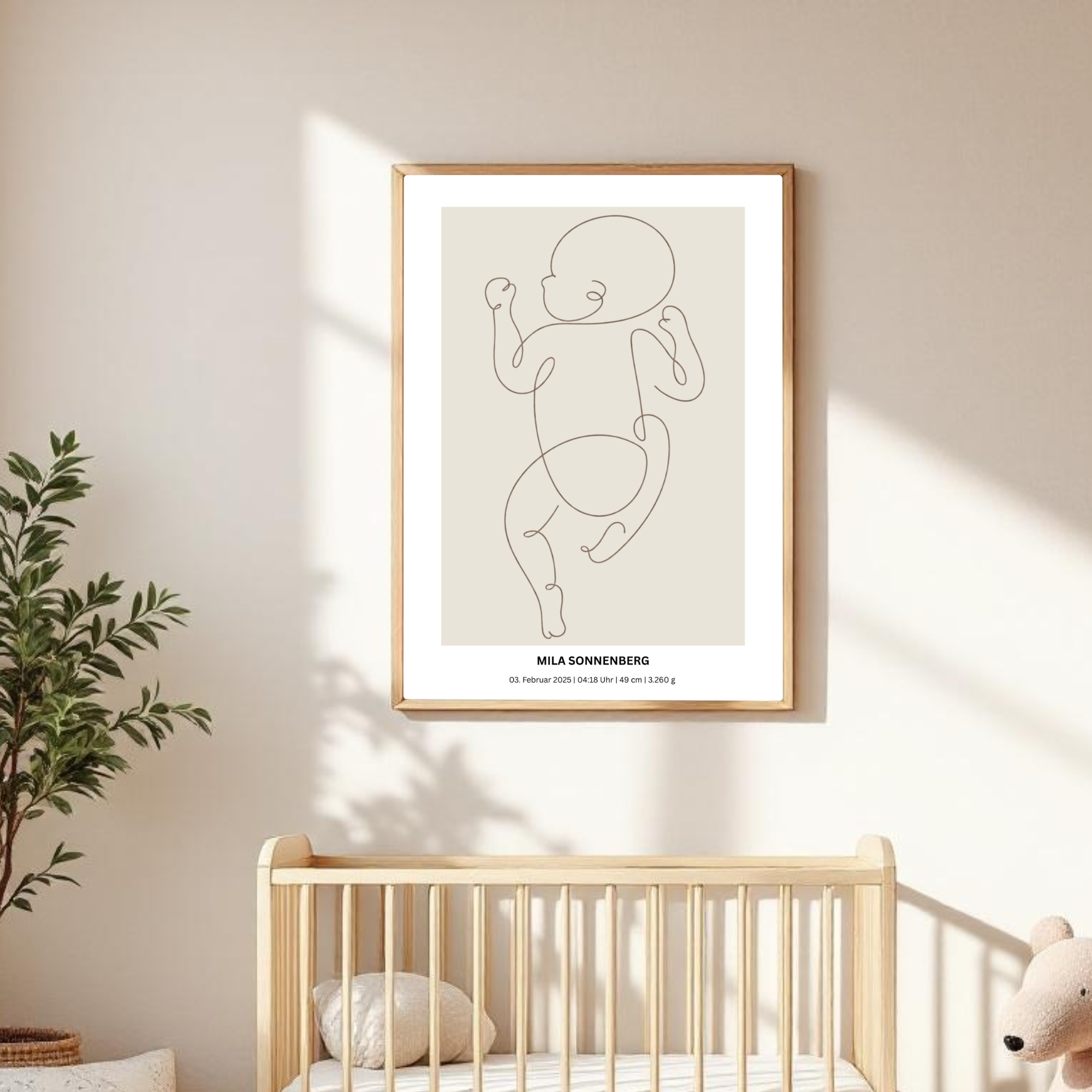 Personalisiertes Geburtsposter Baby – Fineline Illustration mit Geburtsdaten