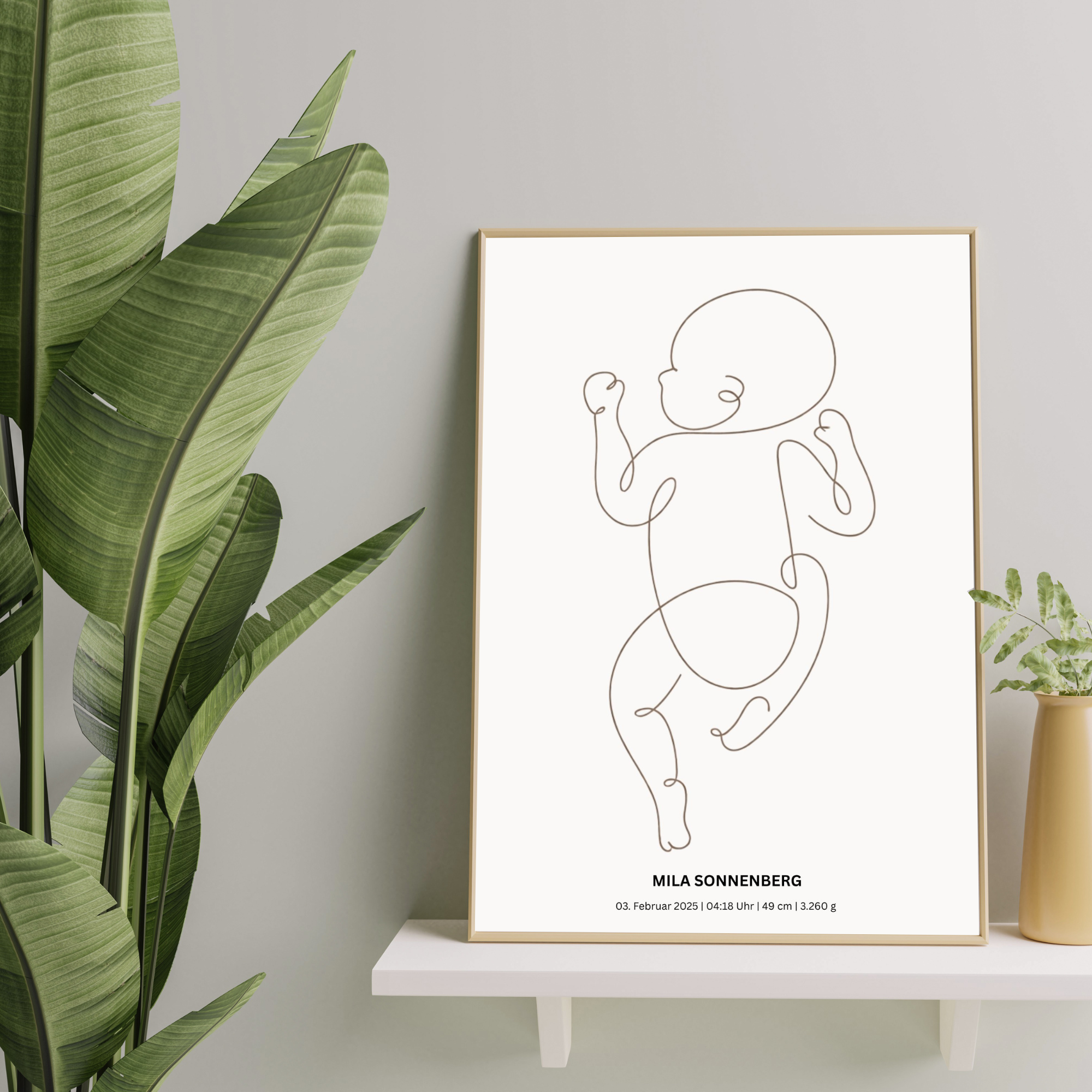 Personalisiertes Geburtsposter Baby – Fineline Illustration mit Geburtsdaten