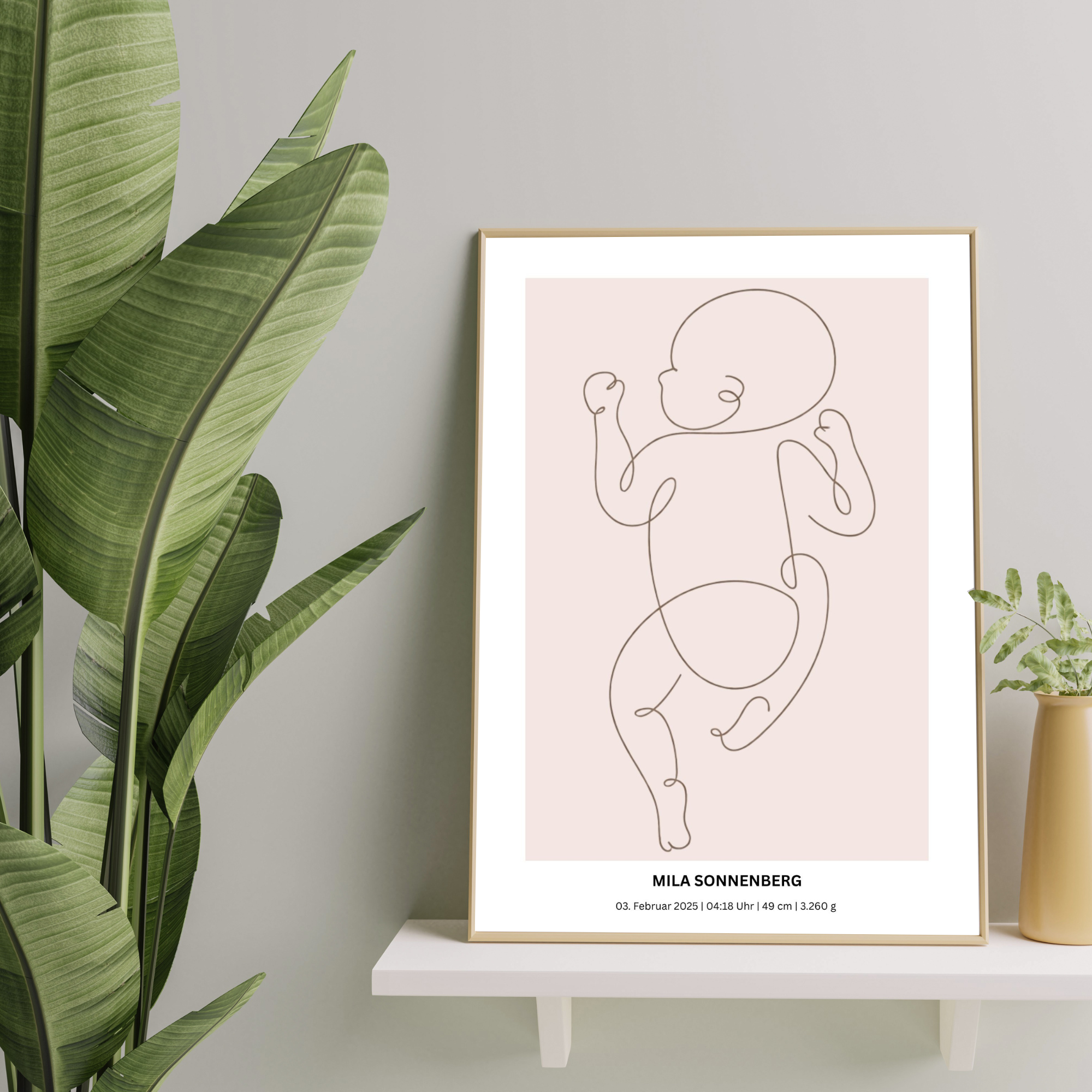 Personalisiertes Geburtsposter Baby – Fineline Illustration mit Geburtsdaten