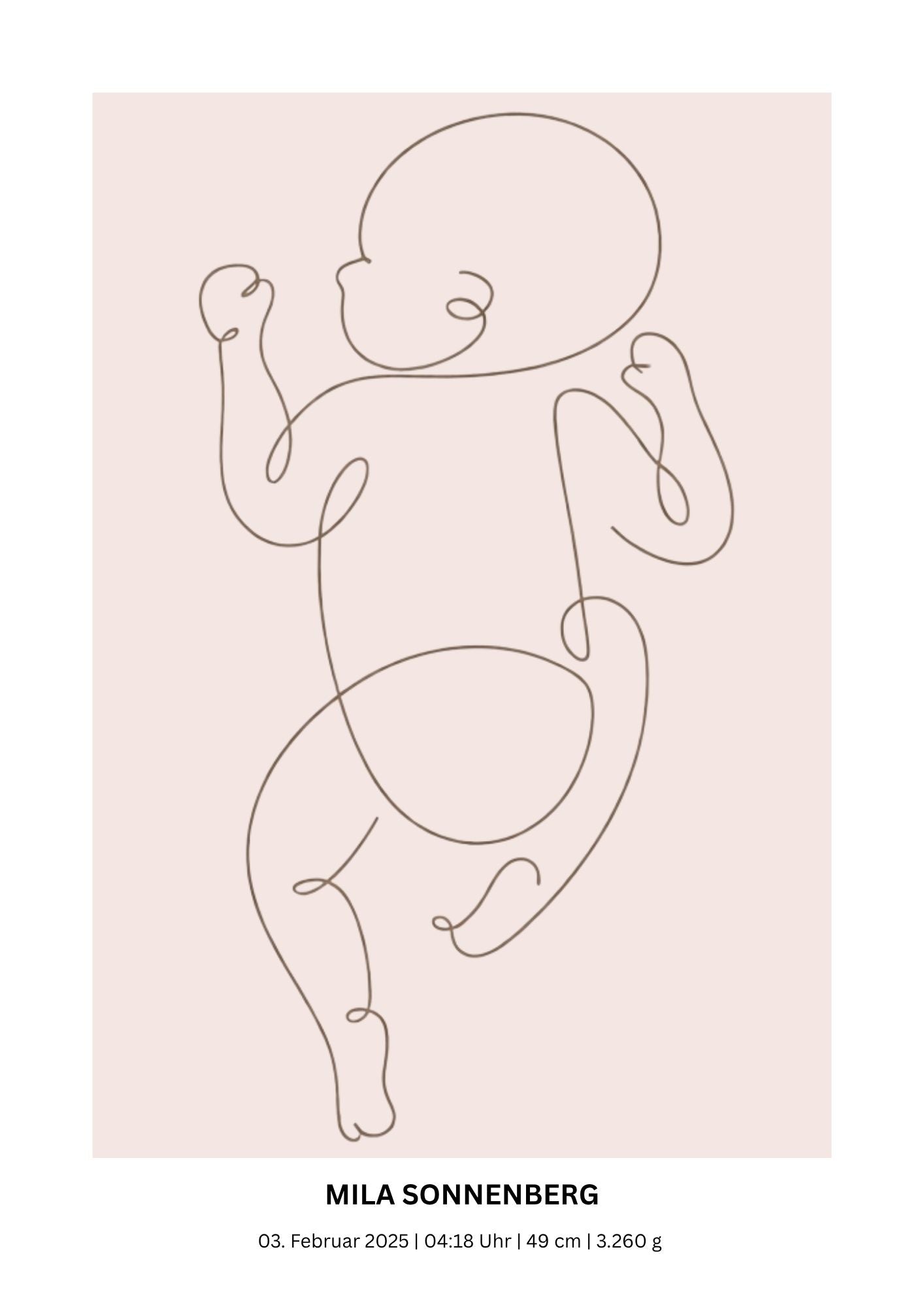 Personalisiertes Geburtsposter Baby – Fineline Illustration mit Geburtsdaten