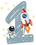 Weltraum Geburtstag Bügelbild Zahl 1–4 • Astronaut Rakete Kinder
