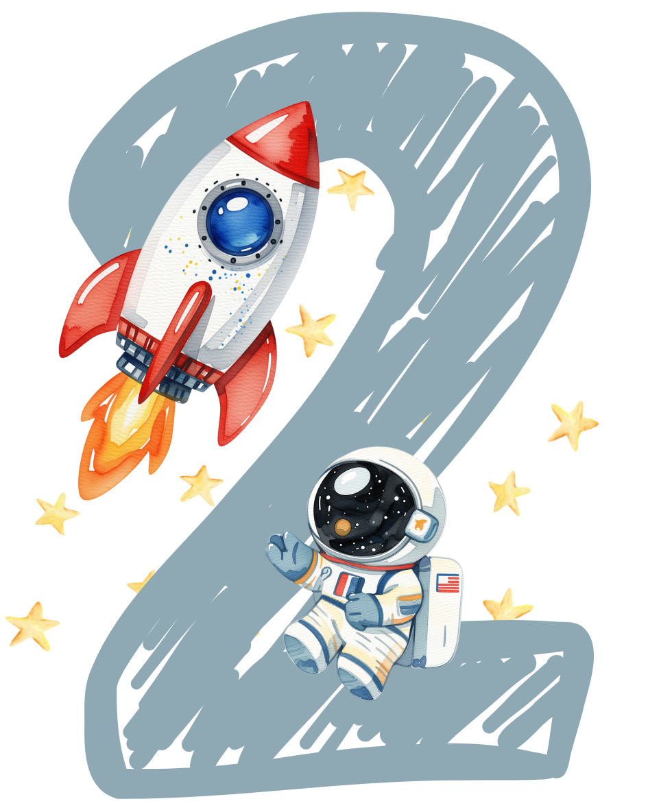 Weltraum Geburtstag Bügelbild Zahl 1–4 • Astronaut Rakete Kinder