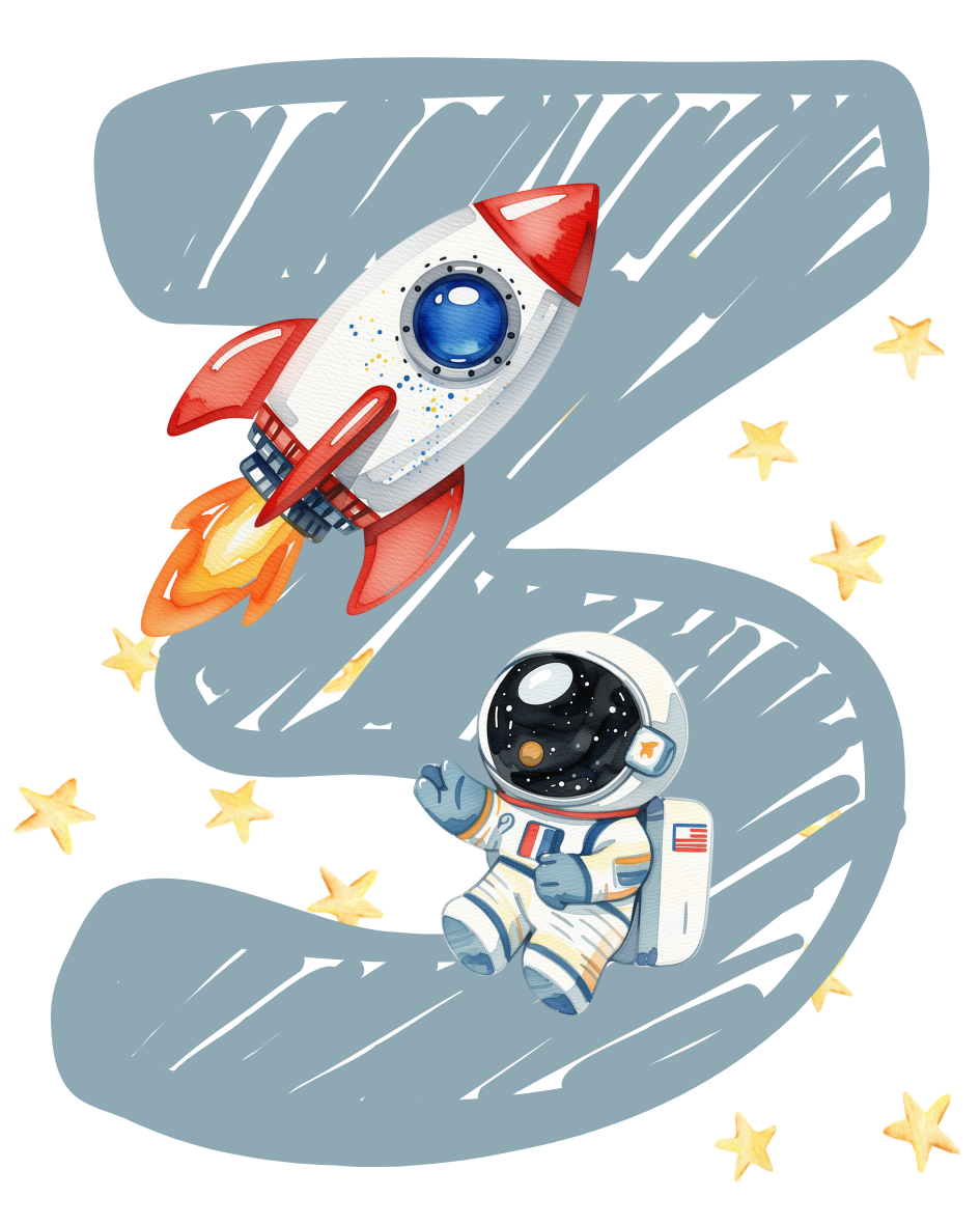 Weltraum Geburtstag Bügelbild Zahl 1–4 • Astronaut Rakete Kinder