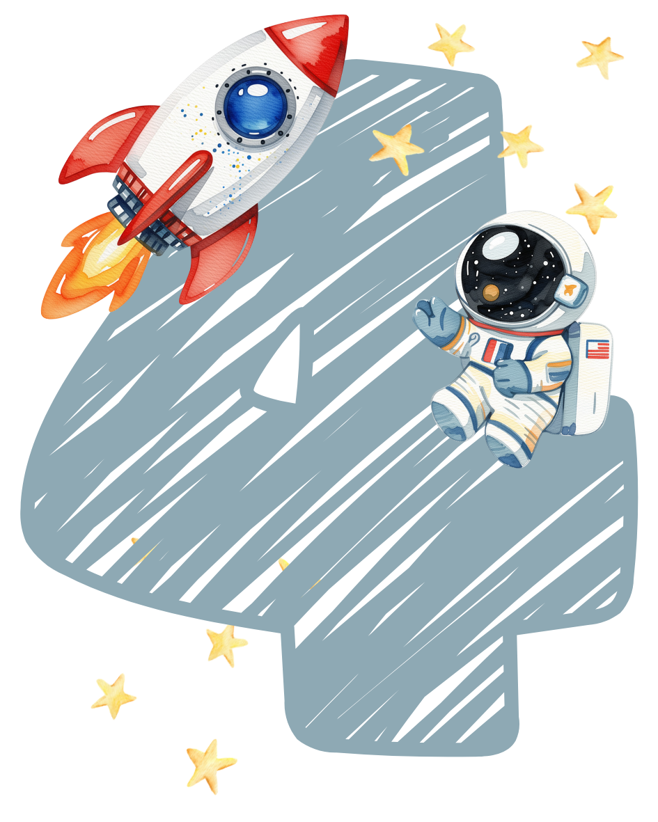 Weltraum Geburtstag Bügelbild Zahl 1–4 • Astronaut Rakete Kinder