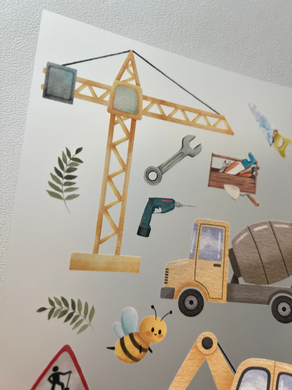 Baustelle Bügelbild | Aufbügler Bagger Kran Betonmischer Kinder | A5