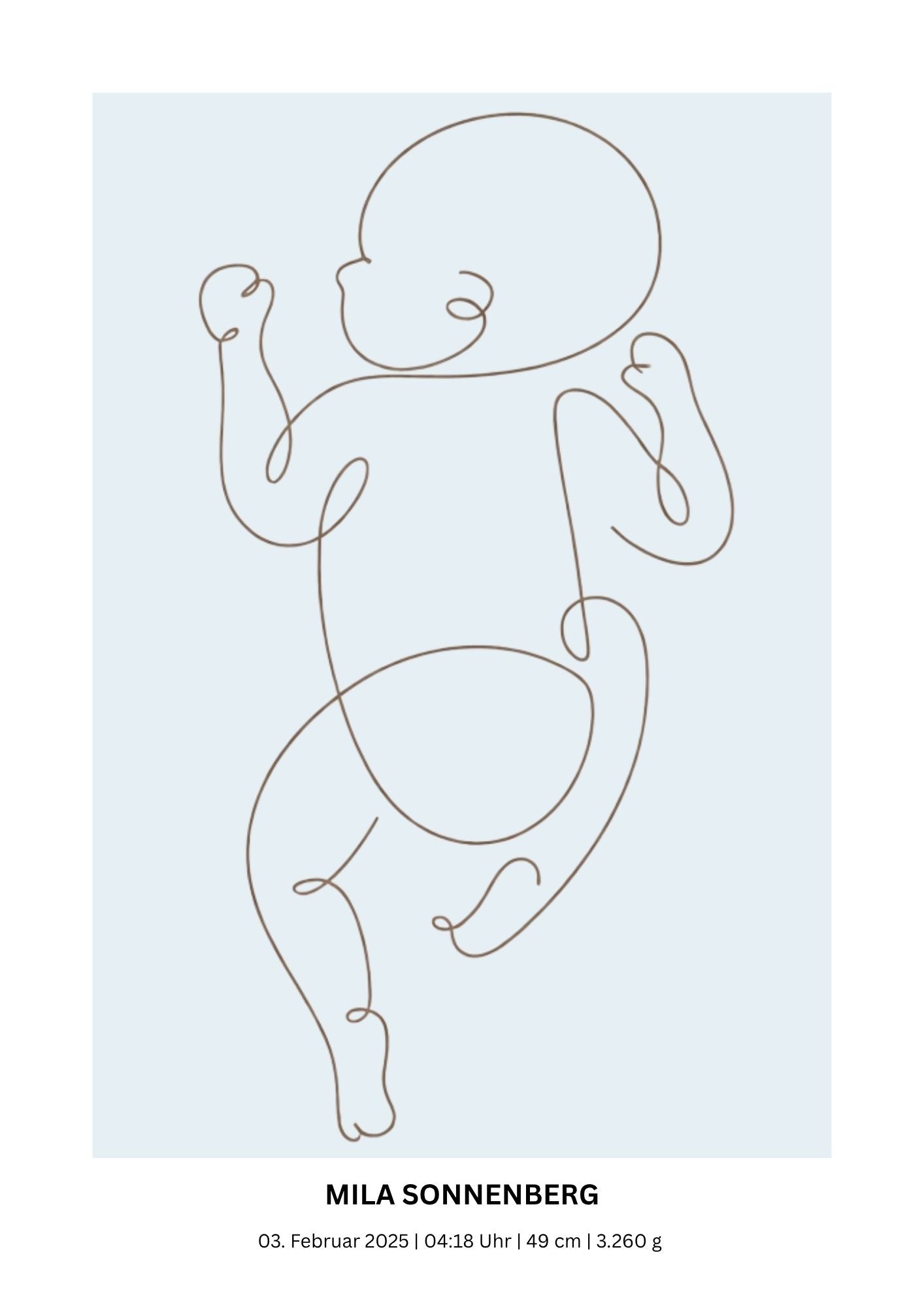 Personalisiertes Geburtsposter Baby – Fineline Illustration mit Geburtsdaten