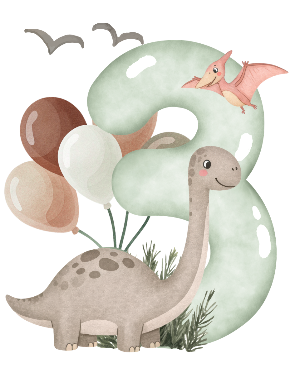 Dino Geburtstag Bügelbild Zahl 1–4 • Kinder Birthday Shirt Print