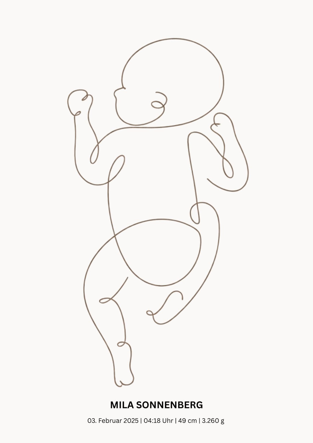 Personalisiertes Geburtsposter Baby – Fineline Illustration mit Geburtsdaten