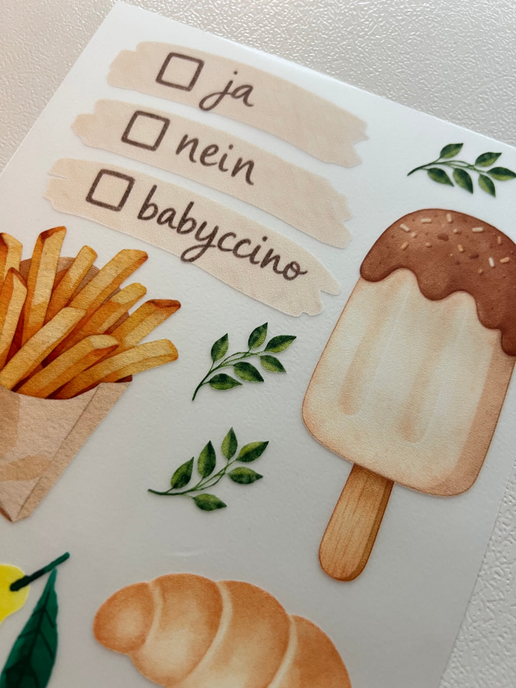 Babyccino Bügelbild | Aufbügler Pommes Eis Croissant Zitrone Kinder | A5