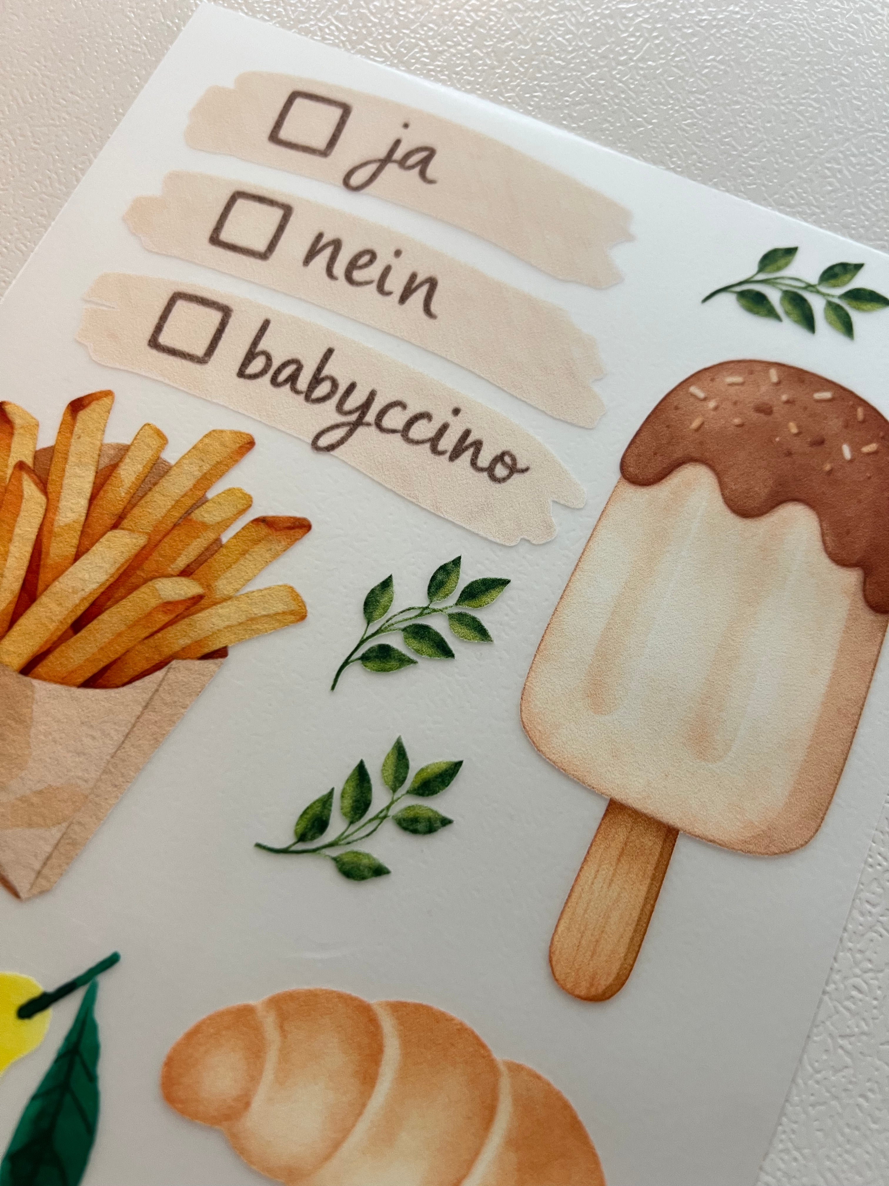 Babyccino Bügelbild | Aufbügler Pommes Eis Croissant Zitrone Kinder | A5