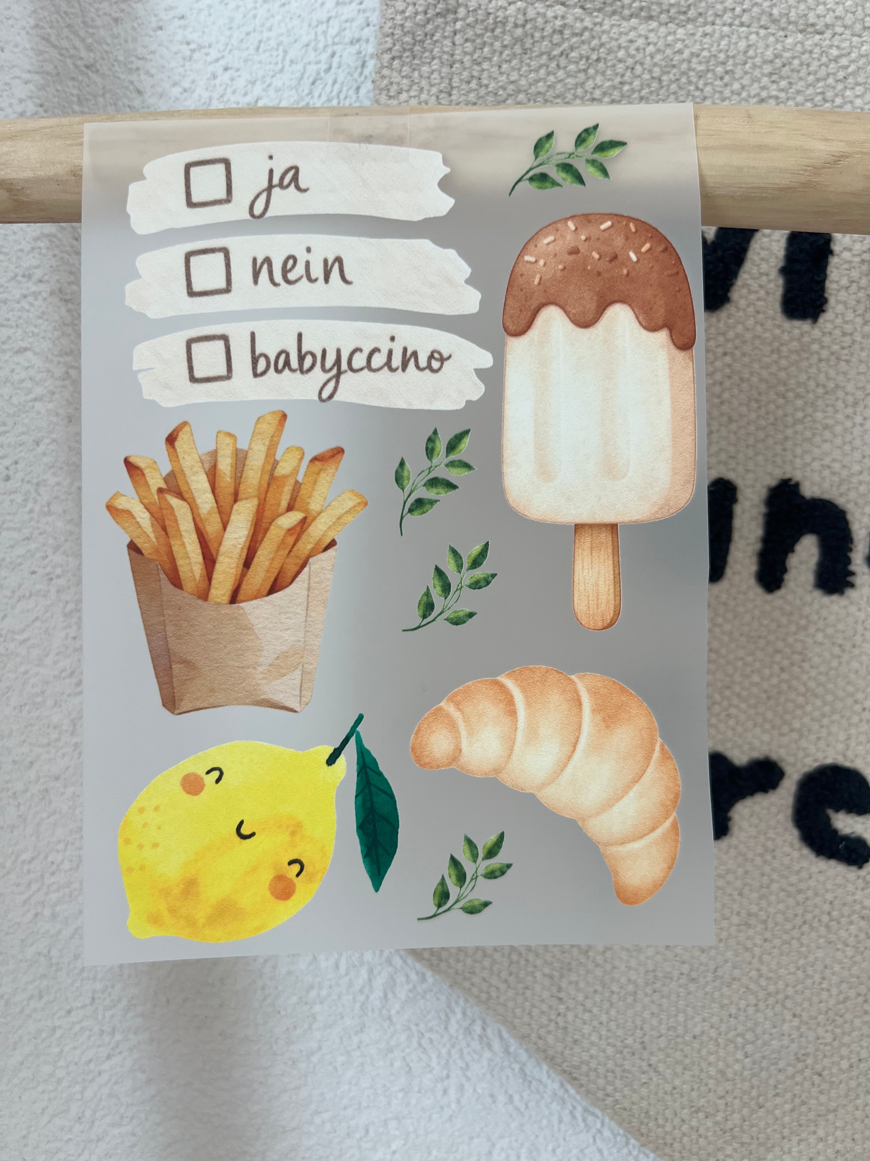 Babyccino Bügelbild | Aufbügler Pommes Eis Croissant Zitrone Kinder | A5