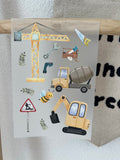 Baustelle Bügelbild | Aufbügler Bagger Kran Betonmischer Kinder | A5