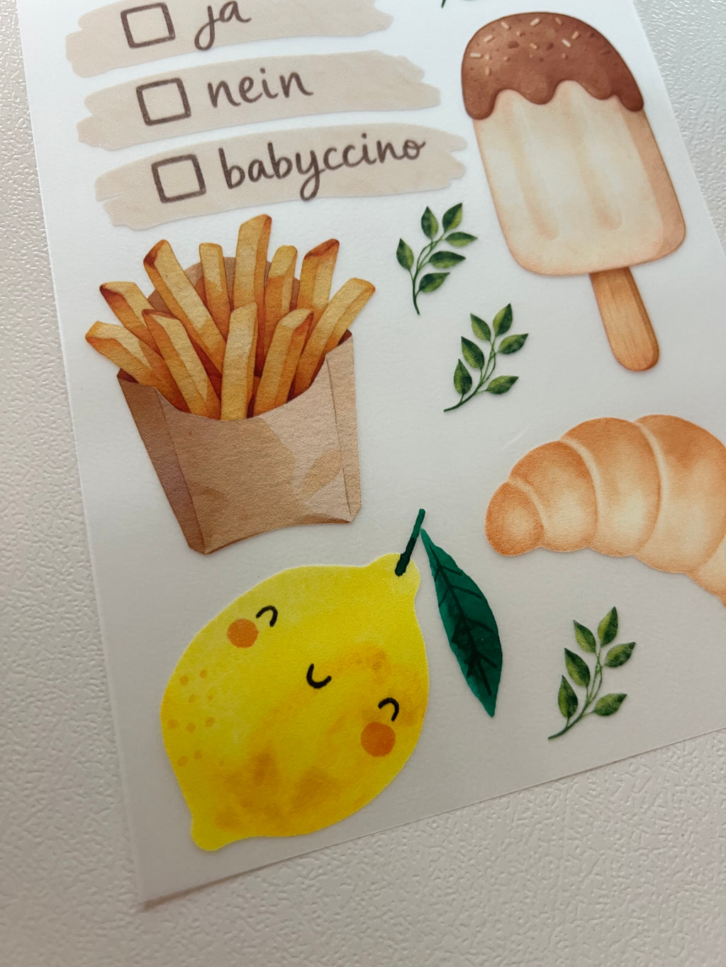 Babyccino Bügelbild | Aufbügler Pommes Eis Croissant Zitrone Kinder | A5