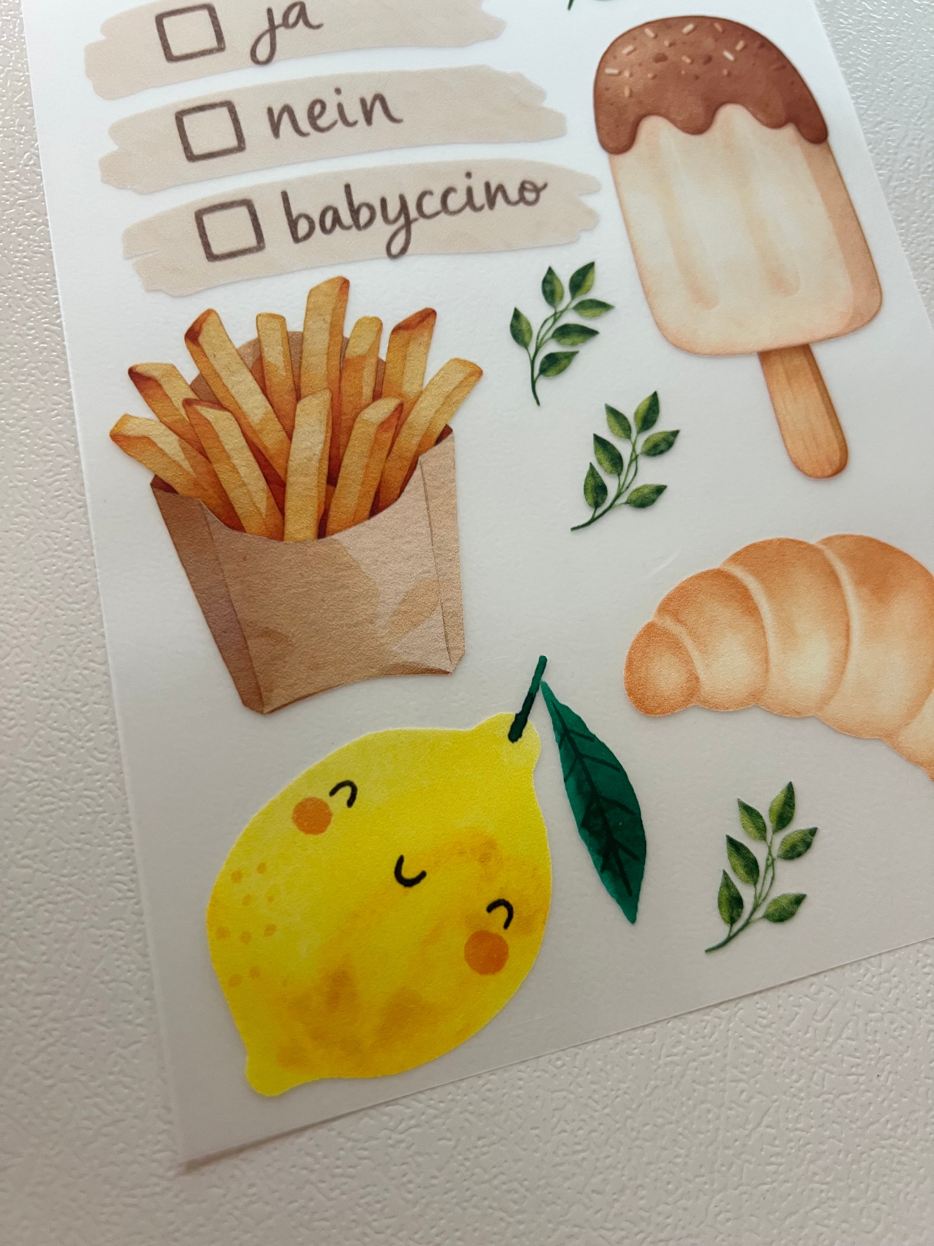 Babyccino Bügelbild | Aufbügler Pommes Eis Croissant Zitrone Kinder | A5