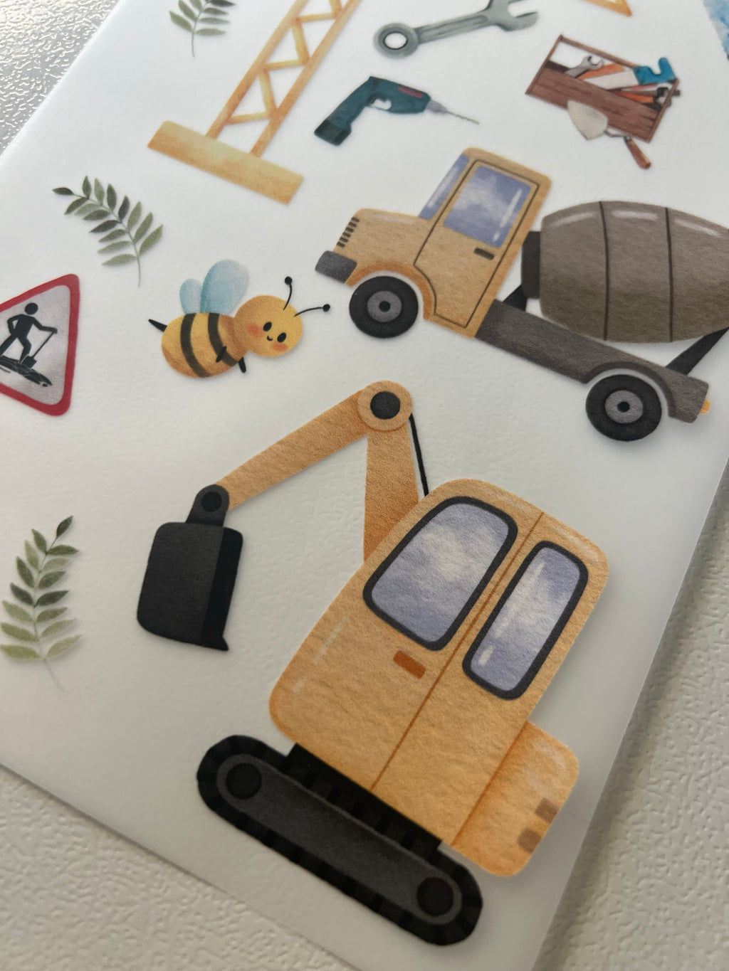 Baustelle Bügelbild | Aufbügler Bagger Kran Betonmischer Kinder | A5