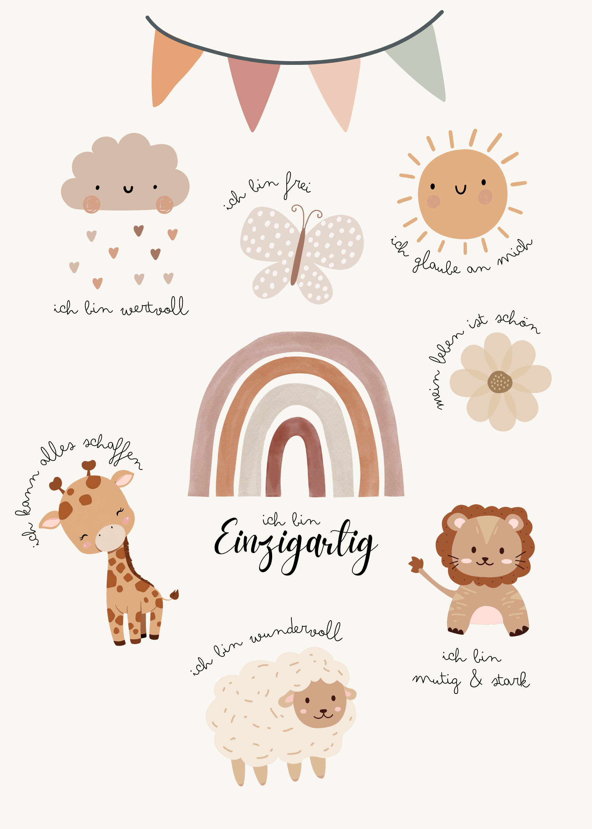 Kinderzimmer Poster „Einzigartig“ | Affirmationsposter Babyzimmer