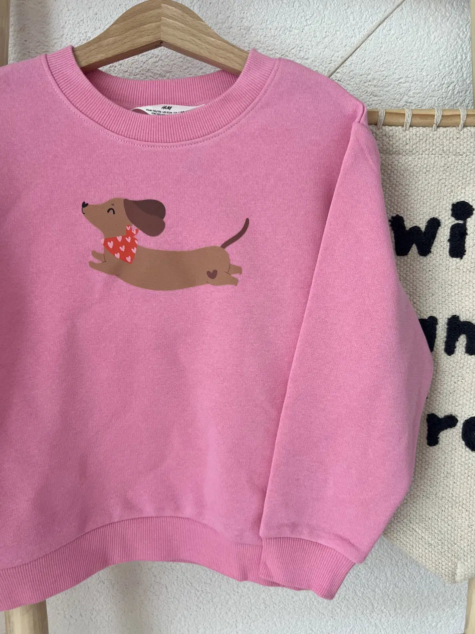 Dackel Bügelbild Kinder | DTF Transfer Hund mit Herz | Aufbügler 14x7,5cm