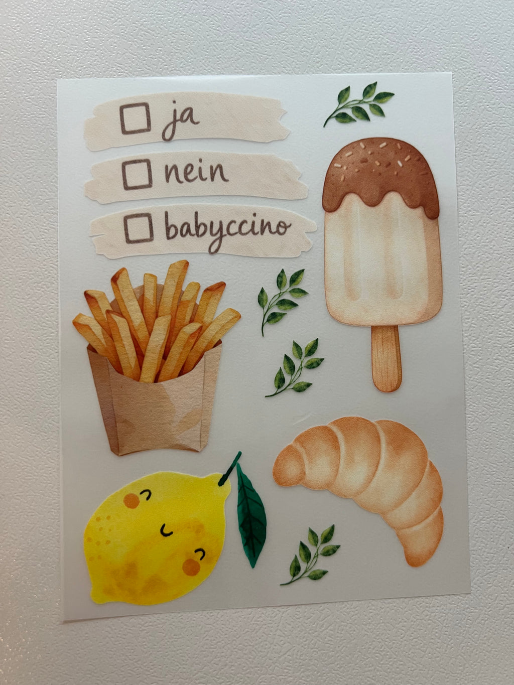 Babyccino Bügelbild | Aufbügler Pommes Eis Croissant Zitrone Kinder | A5