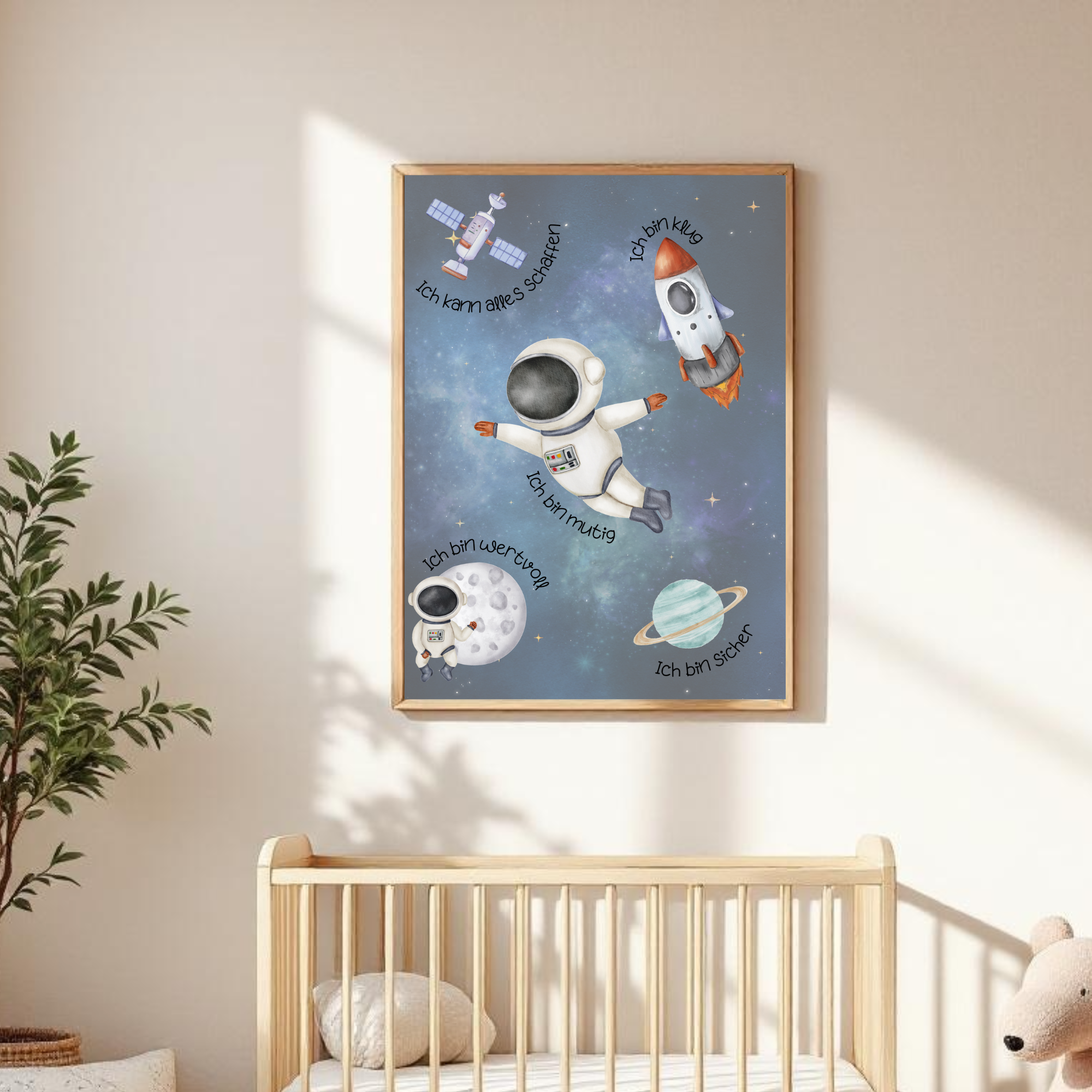 Kinderposter Affirmationen Weltraum – Astronaut Poster für Kinderzimmer A4
