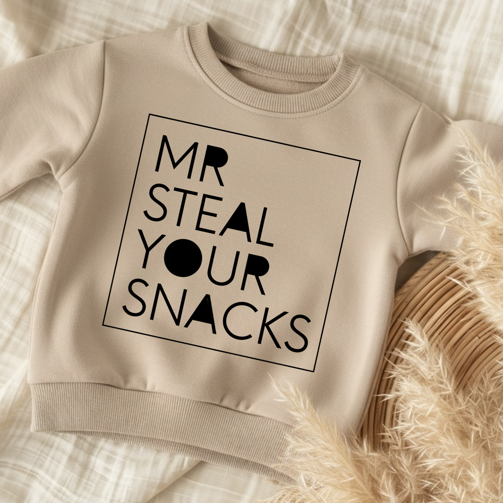 Bügelbild „Mr Steal Your Snacks" | Lustiges Kindershirt DIY | 15x15 cm