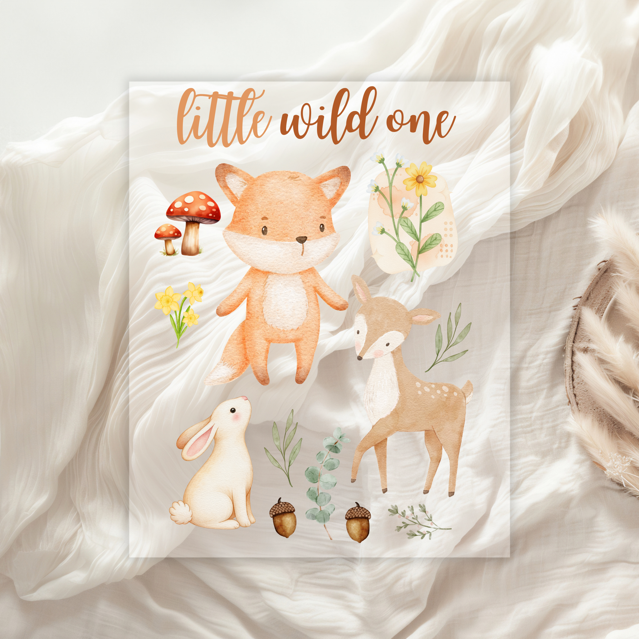 Little Wild One Bügelbild | Waldtiere Aufbügler Fuchs Reh Hase | A5