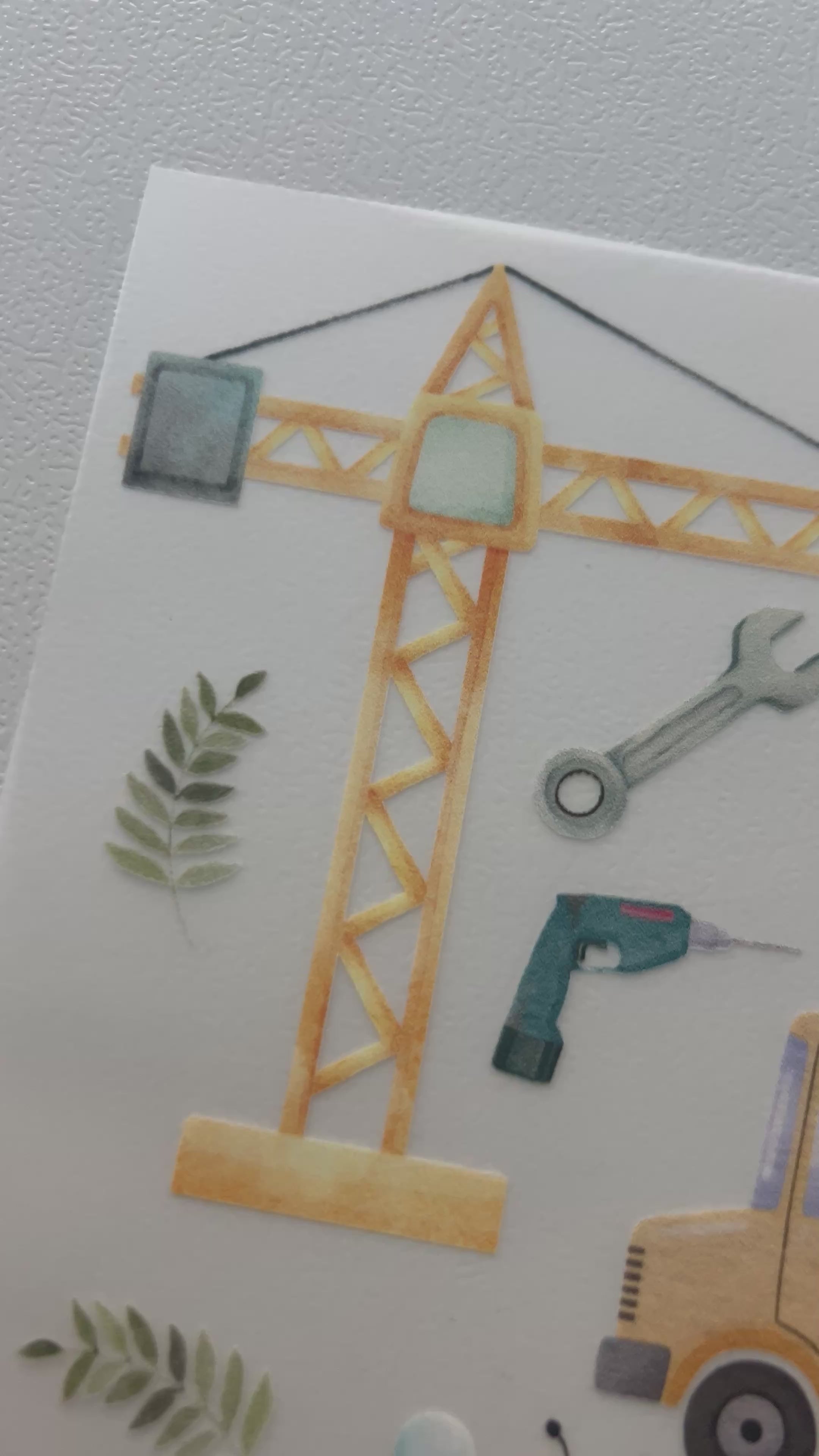 Baustelle Bügelbild | Aufbügler Bagger Kran Betonmischer Kinder | A5
